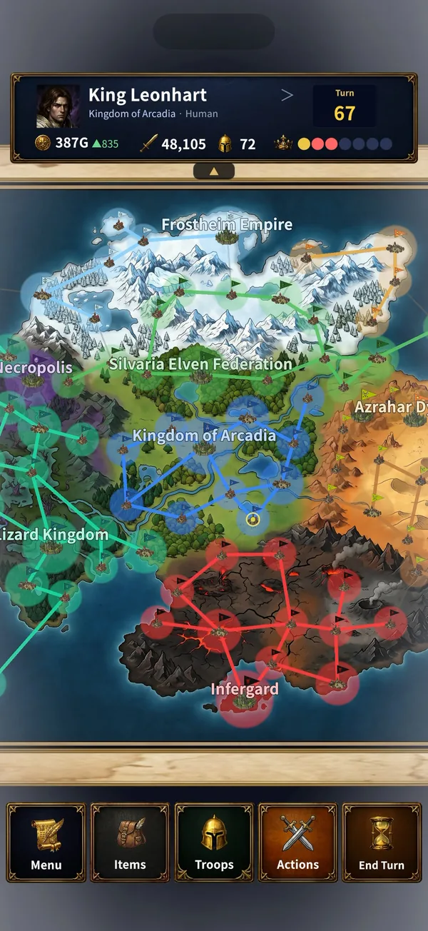 World map of rival kingdoms