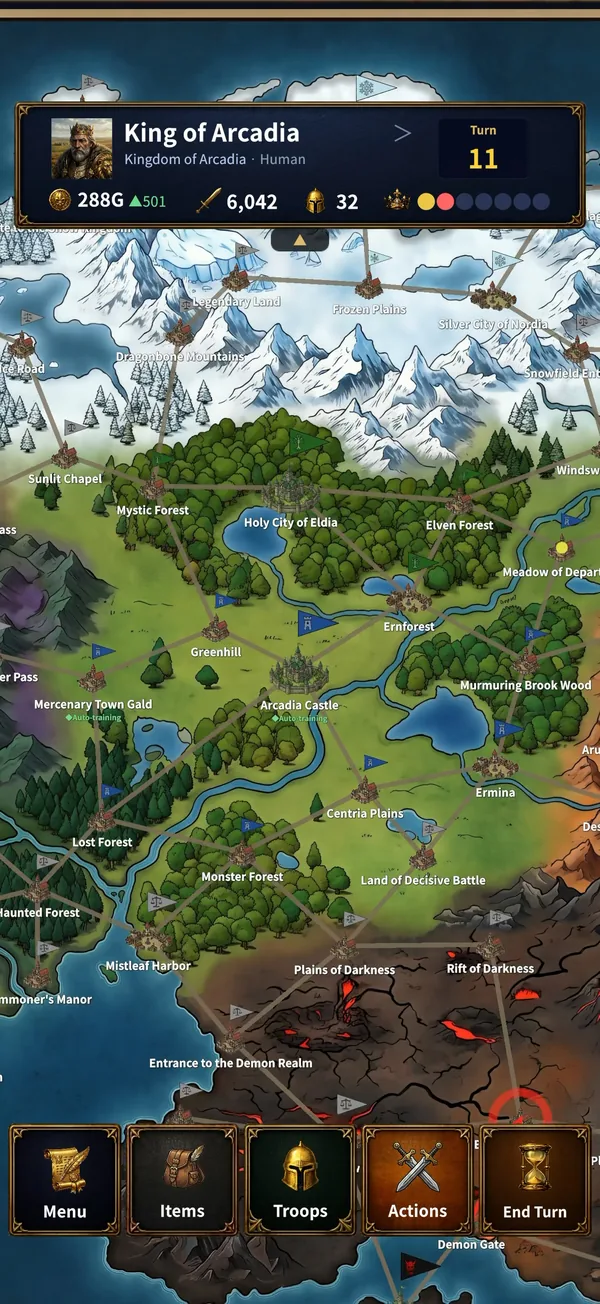 Map around the Kingdom of Arcadia